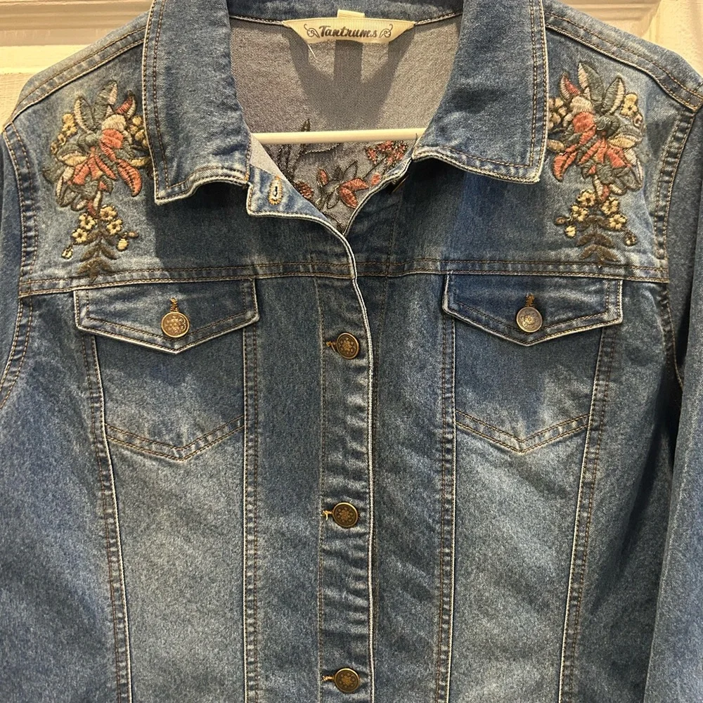 Tantrums Blue Denim Jacket with Floral Accents XL - Picture 3 of 7